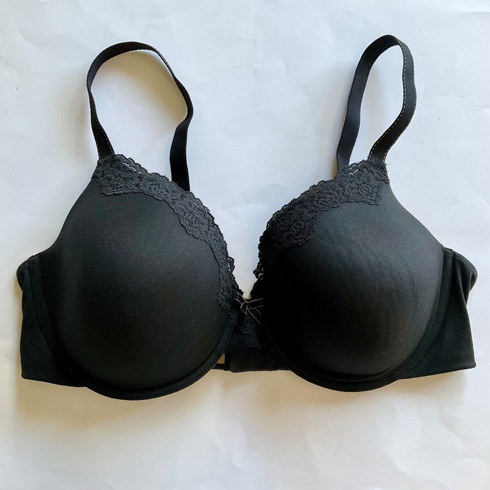 Maidenform Comfort Devotion Black Lace Bow Trim Underwire T-Shirt Bra 40D 09404‎